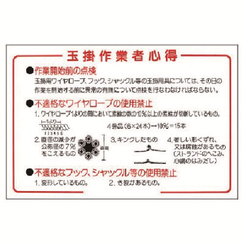 ユニット 玉掛関係標識 玉掛作業者心得 1枚（ご注文単位1枚）【直送品】
