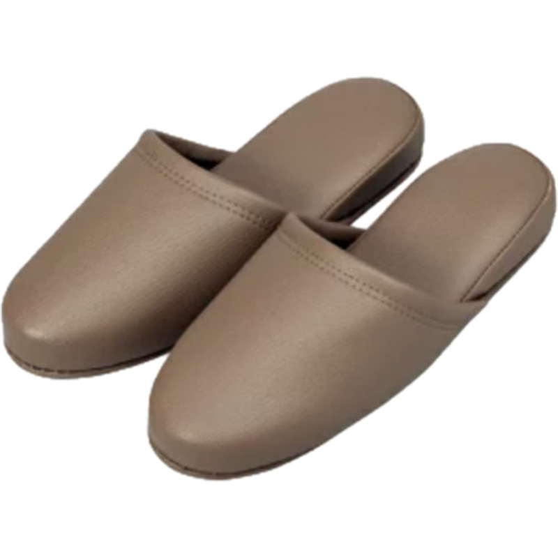 オーミケンシ 抗菌レザー調スリッパ 前閉じ キャメルブラウン(名入れ可能) 1足（ご注文単位1足）【直送品】