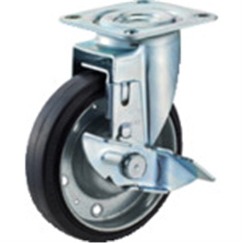 ハンマー プレート式キャスター 自在(ストッパー付) 車輪径125mm ゴム車輪(ボールベアリング) 1個（ご注文単位1個）【直送品】