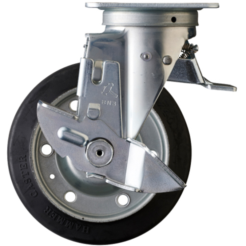 ハンマー スイッチキャスター ゴム車輪 150mm ストッパー付 1個（ご注文単位1個）【直送品】