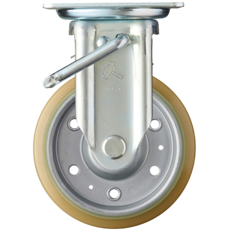 ハンマー プレート式キャスター 固定(ストッパー付) 車輪径150mm ウレタン車輪(スチールホイール・ラジアルボールベアリング) 1個（ご注文単位1個）【直送品】