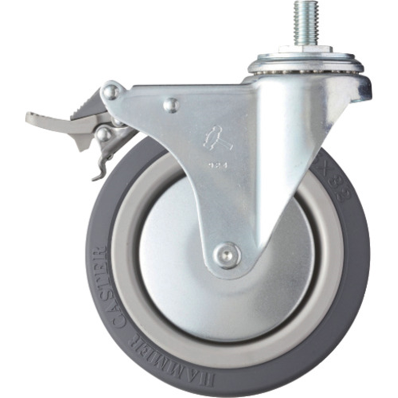 ハンマー ねじ込み式キャスター 自在(トータルロック) 車輪径125mm ウレタン車輪(ナイロンホイール・ベアリング) 1個（ご注文単位1個）【直送品】