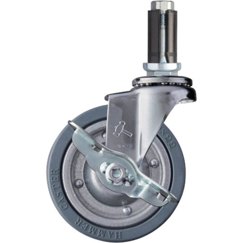 ハンマー パイプ差込み式キャスター 自在(ストッパー付) 車輪径100mm ゴム車輪(スチールホイール) 1個（ご注文単位1個）【直送品】