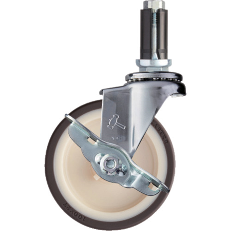 ハンマー パイプ差込み式キャスター 自在(ストッパー付) 車輪径100mm ウレタン車輪(ナイロンホイル) 1個（ご注文単位1個）【直送品】