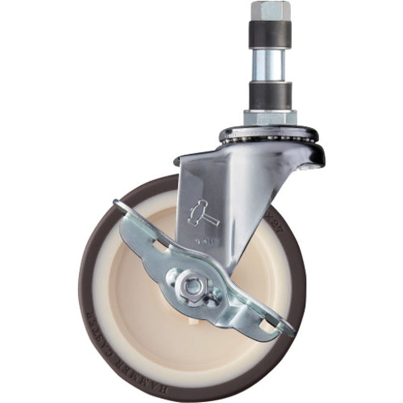 ハンマー パイプ差込み式キャスター 自在(ストッパー付) 車輪径100mm ウレタン車輪 1個（ご注文単位1個）【直送品】