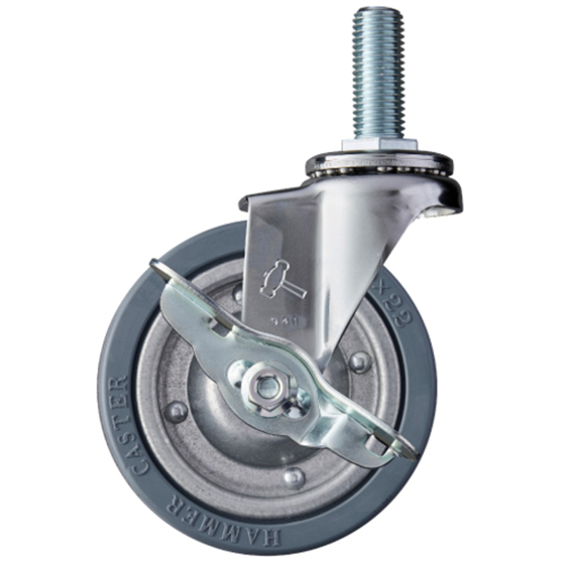 ハンマー ねじ込み式キャスター 自在(ストッパー付) 車輪径100mm ゴム車輪(スチールホイール) 1個（ご注文単位1個）【直送品】