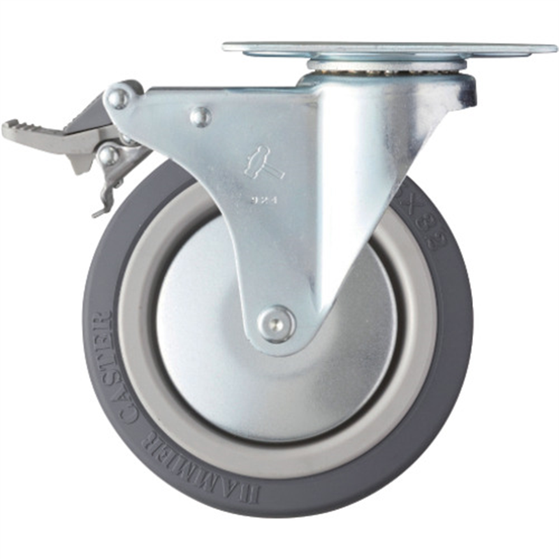 ハンマー プレート式キャスター 自在(ストッパー付・トータルロック) 車輪径125mm ウレタン車輪 Mシリーズ 1個（ご注文単位1個）【直送品】