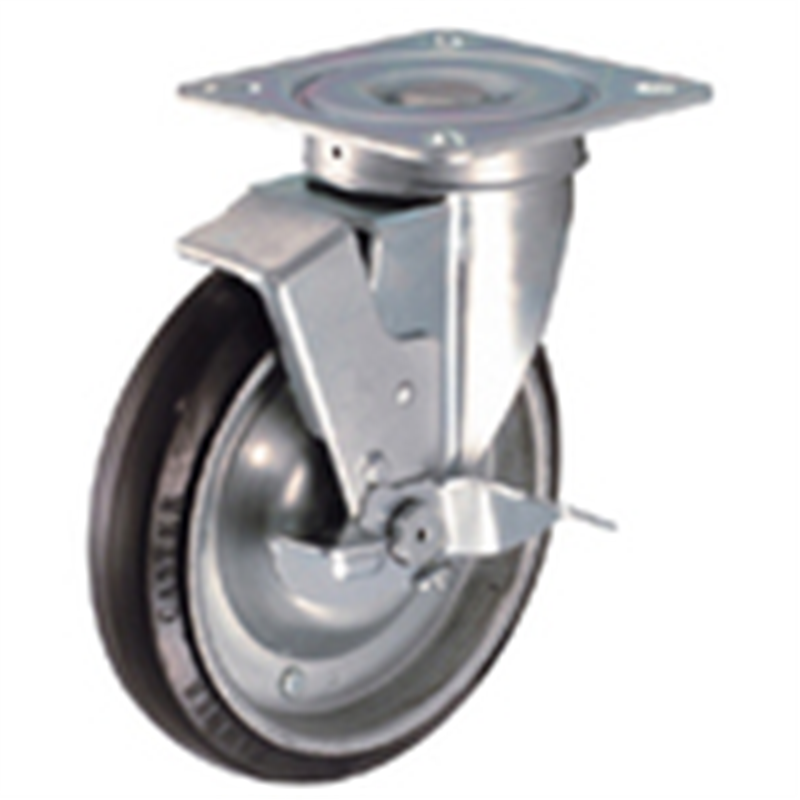 ハンマー プレート式キャスター 自在(ストッパー付) ゴム車輪(ラジアルボールベアリング入) 車輪径200mm 400S型 1個（ご注文単位1個）【直送品】