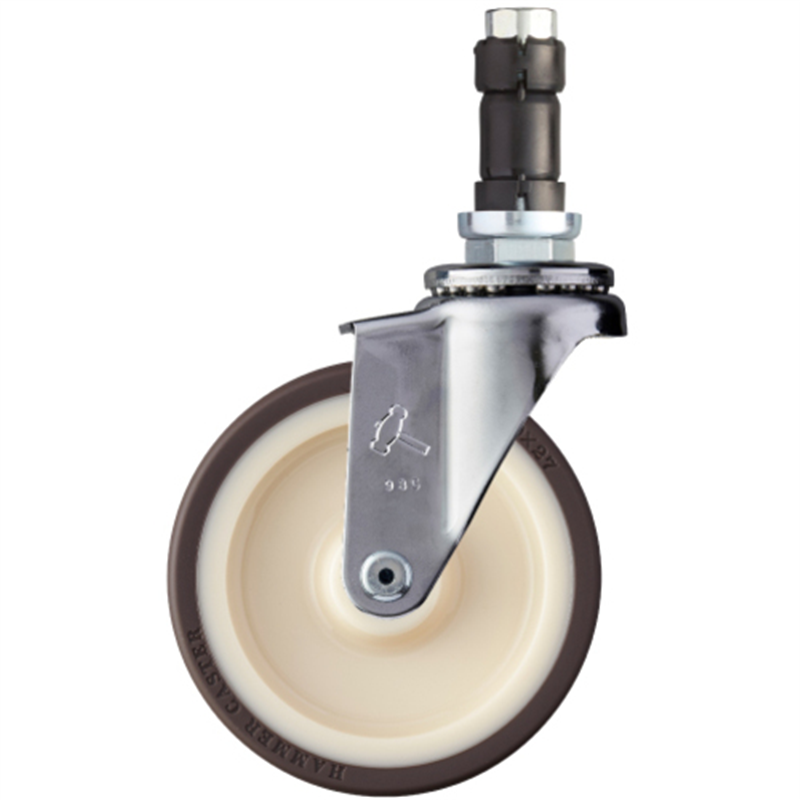 ハンマー パイプ差込み旋回式ウレタン車輪(ナイロンホイール・ローラーベアリング)100mm φ25用 1個（ご注文単位1個）【直送品】