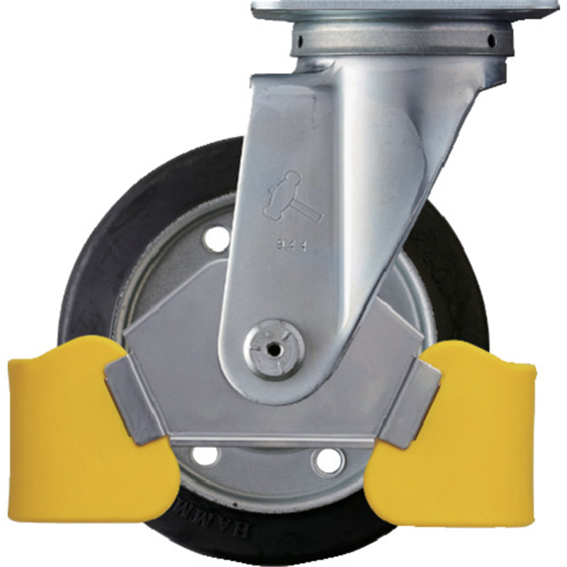 ハンマー フットガード付 旋回式ゴム車輪(スチールホイール・ローラーベアリング)150mm 1個（ご注文単位1個）【直送品】