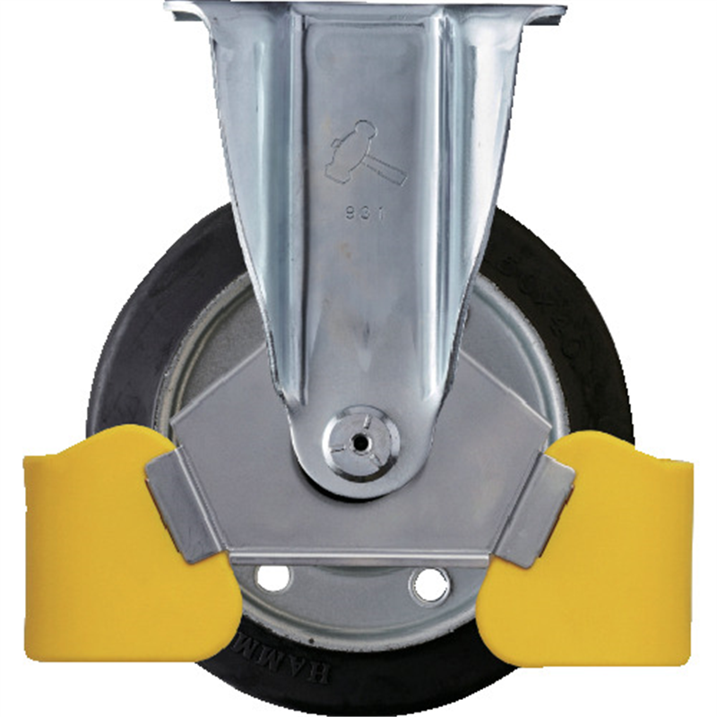 ハンマー フットガード付 固定式ゴム車輪(スチールホイール・ローラーベアリング)150mm 1個（ご注文単位1個）【直送品】