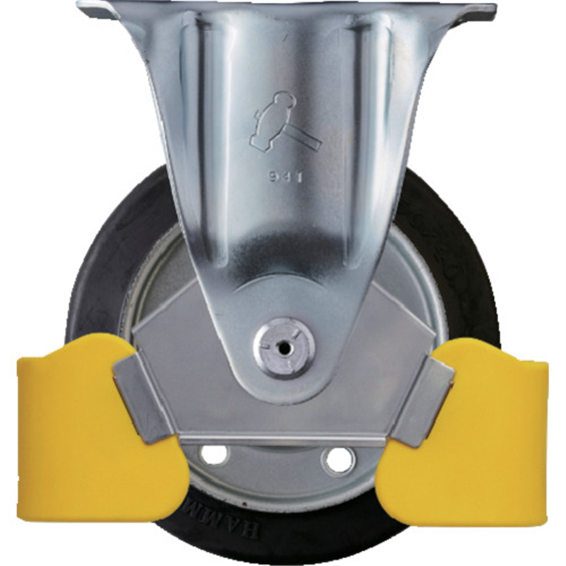 ハンマー フットガード付 固定式ゴム車輪(スチールホイール・ローラーベアリング)150mm 1個（ご注文単位1個）【直送品】