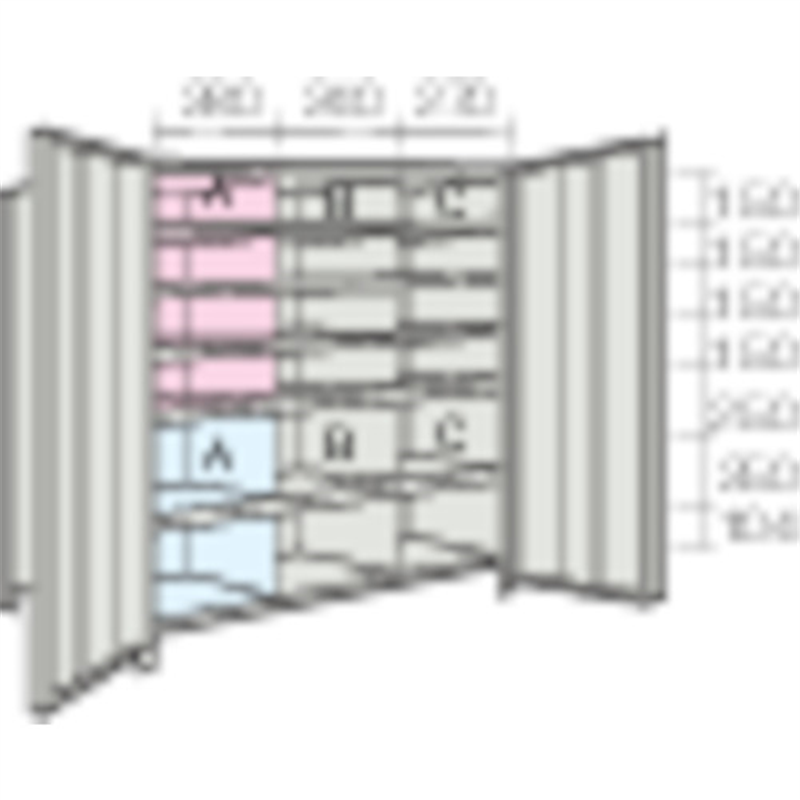 TRUSCO スチールラック 軽量棚両開扉・仕切付 875X383X1200 3列6段 ネオグレー 1セット（ご注文単位1セット）【直送品】