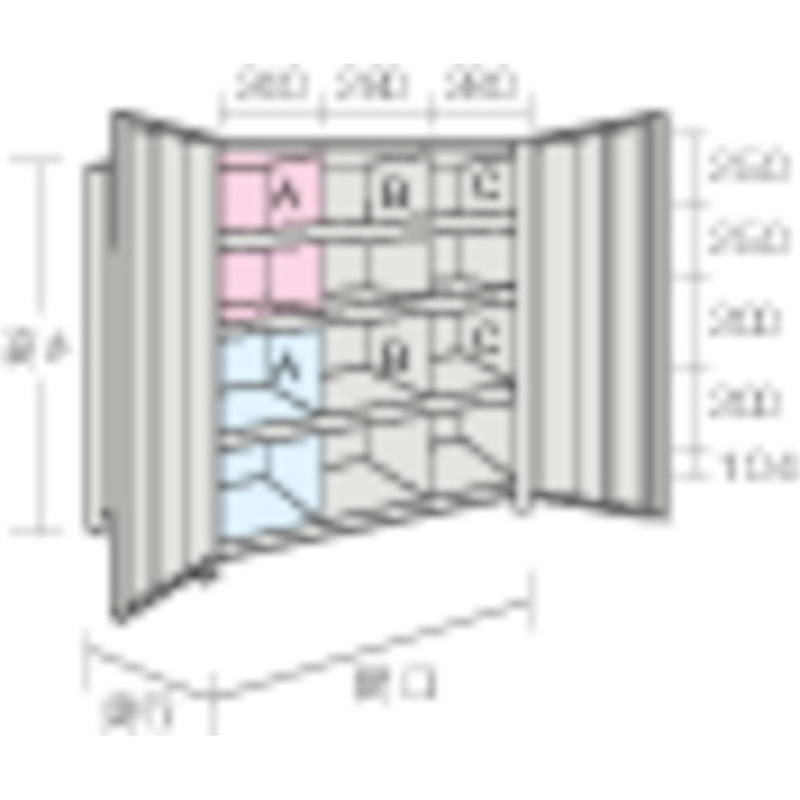 TRUSCO スチールラック 軽量棚両開扉・仕切付 875X533X1200 3列4段 ネオグレー 1セット（ご注文単位1セット）【直送品】
