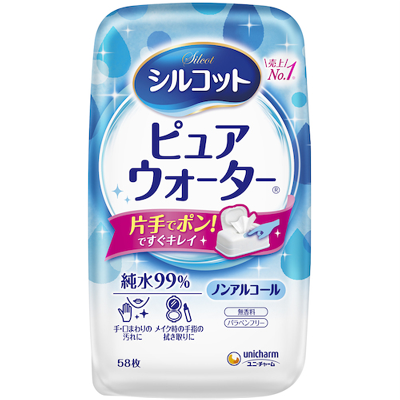 ユニ・チャーム シルコットピュアウォーターウェットティシュ 本体58枚 1個（ご注文単位1個）【直送品】