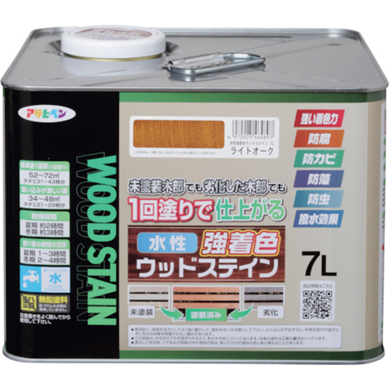 アサヒペン 水性強着色ウッドステイン 7L ライトオーク 1缶（ご注文単位1缶）【直送品】