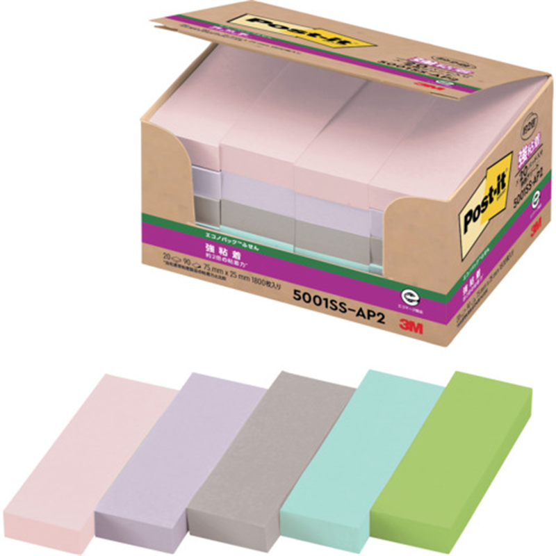 3M ポスト・イット(R) エコノパック 強粘着ふせん 再生紙 5001SS-AP2 1パック（ご注文単位1パック）【直送品】