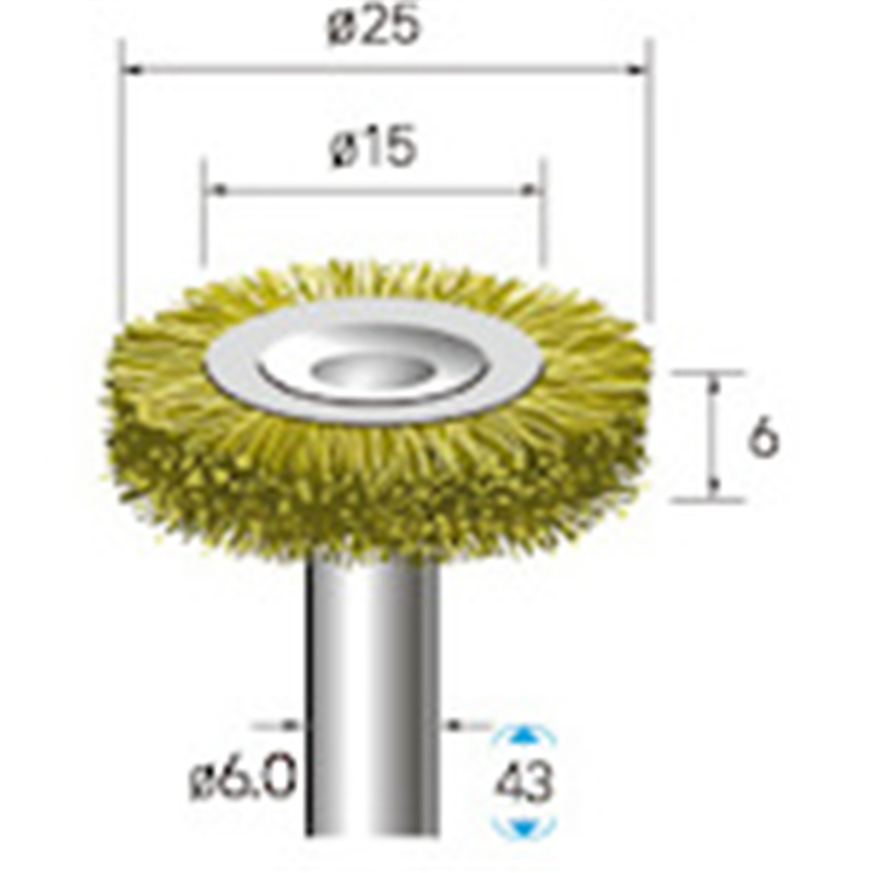 ナカニシ 真鍮ブラシ ホイール φ25×6×軸φ6 線φ0.15 1本（ご注文単位1本）【直送品】