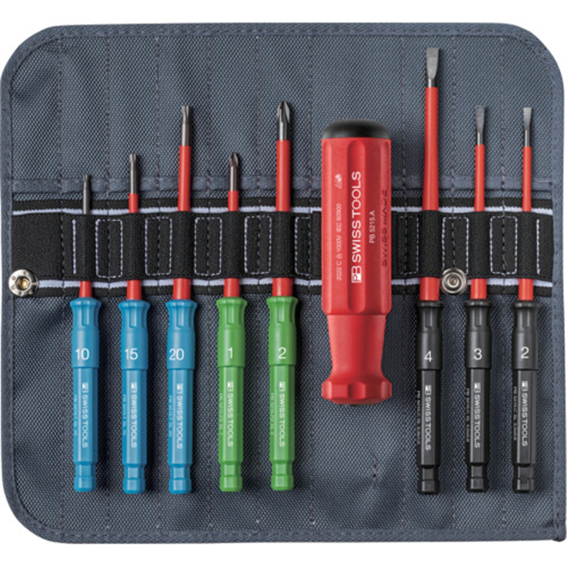 PBスイスツールズ 差替式絶縁ドライバーセット 8本組 ロールバック入り 1セット（ご注文単位1セット）【直送品】