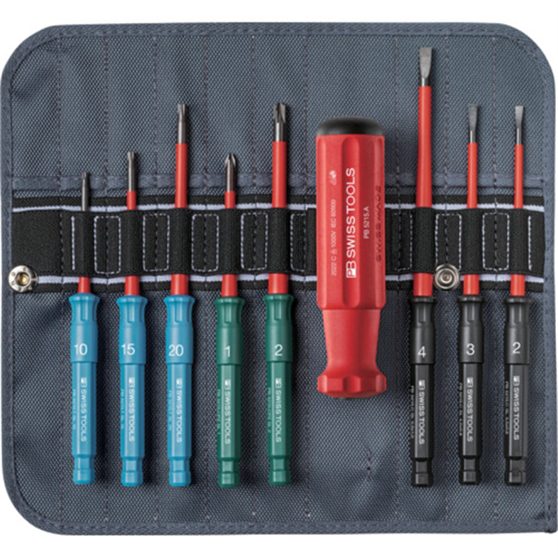 PBスイスツールズ 差替式絶縁ドライバーセット 8本組 ロールバック入り 1セット（ご注文単位1セット）【直送品】