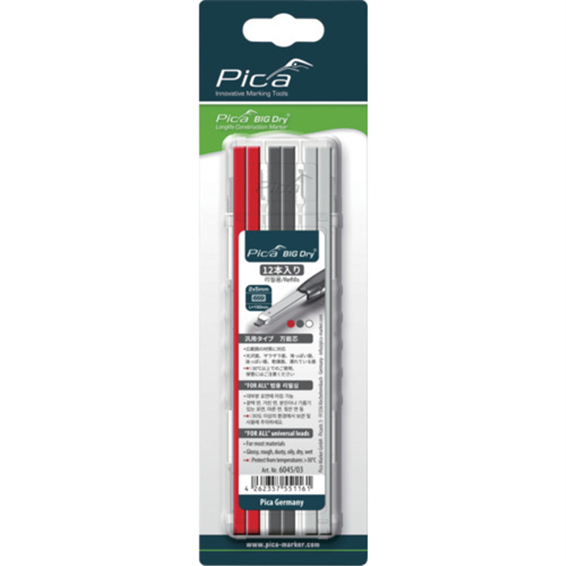 ピカマーカー 建築用シャープペンシルBIG Dry用替芯 12本入り 赤黒白(各4本) 1パック（ご注文単位1パック）【直送品】