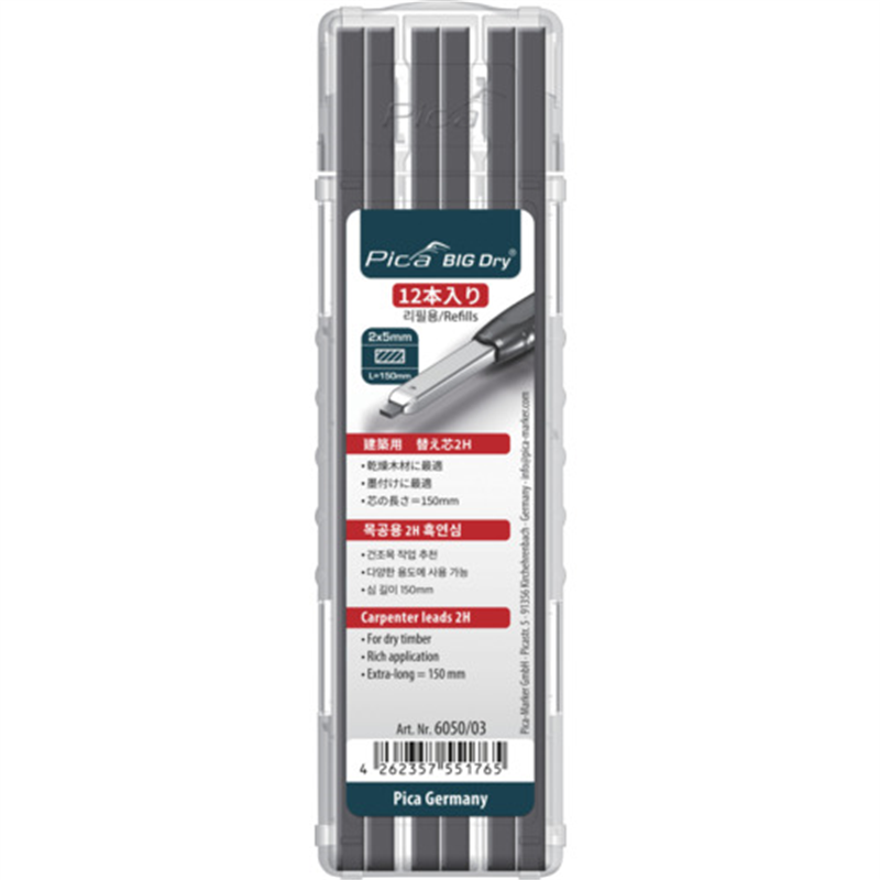 ピカマーカー 建築用シャープペンシルBIG Dry用替芯 12本入り 黒2H 1パック（ご注文単位1パック）【直送品】