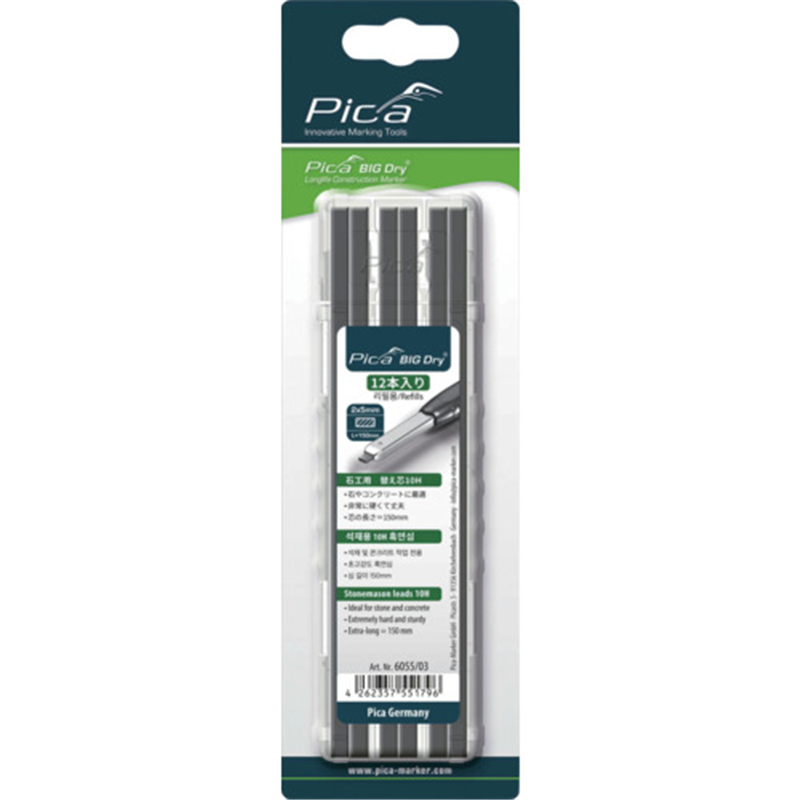 ピカマーカー 建築用シャープペンシルBIG Dry用替芯 12本入り 黒10H ブリスターパック 1パック（ご注文単位1パック）【直送品】