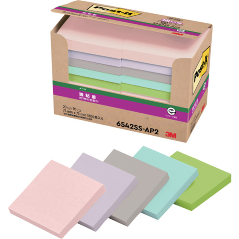 3M ポスト・イット(R) 強粘着ノート 再生紙 6542SS-AP2 1パック（ご注文単位1パック）【直送品】