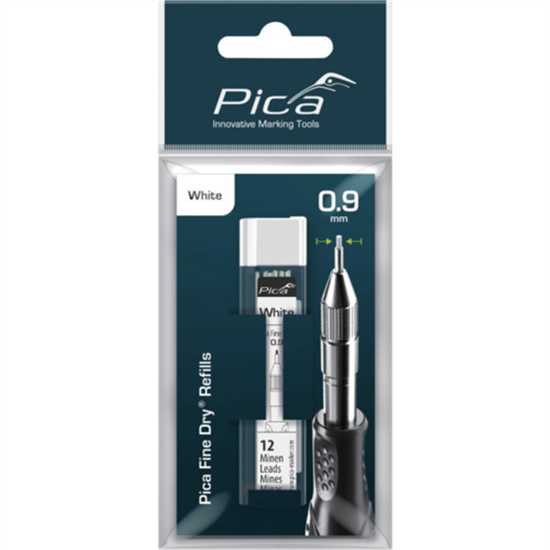 ピカマーカー 建築用シャープペンシルFine Dry 用丸芯0.9mm 12本入り 白 ブリスターパック 1パック（ご注文単位1パック）【直送品】