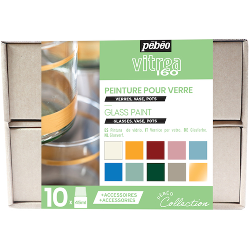 Pebeo ヴィトレア160 グロス色 アトリエコレクション 10色x45ml+アクセサリー 1個（ご注文単位1個）【直送品】
