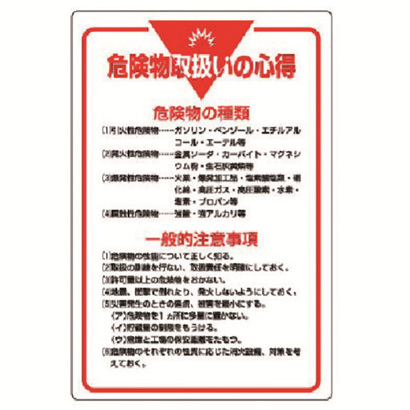 ユニット 管理表示板 危険物取扱いの心得・エコユニボード・900X600 1枚（ご注文単位1枚）【直送品】