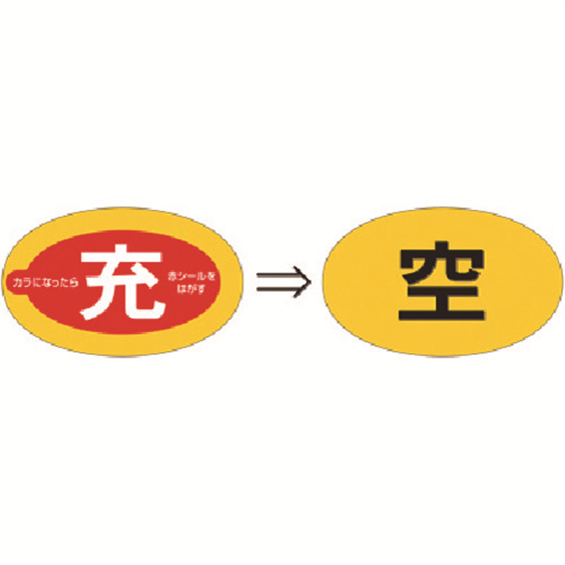 つくし ステッカー(二重貼りタイプ) ボンベ用[充⇒空]表示 1枚（ご注文単位1枚）【直送品】
