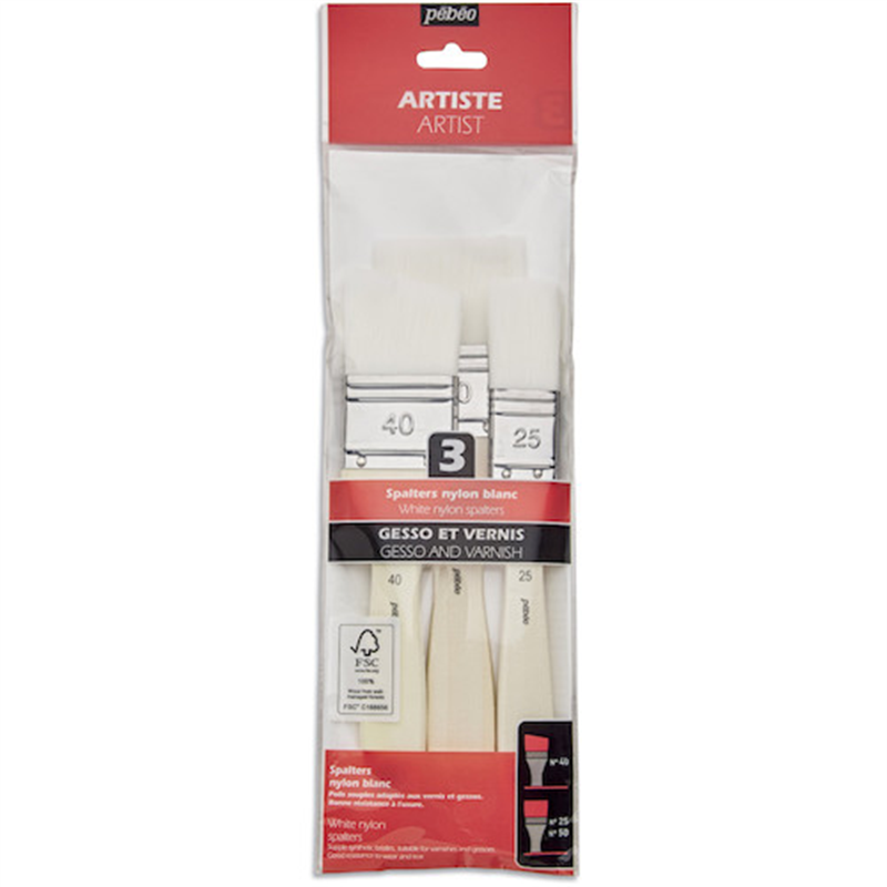 Pebeo ジェッソ・ニス用刷毛 ホワイト化繊 3本入り(フラット25､50mm､アンギュラー40mm)FSC認証軸 1本（ご注文単位1本）【直送品】
