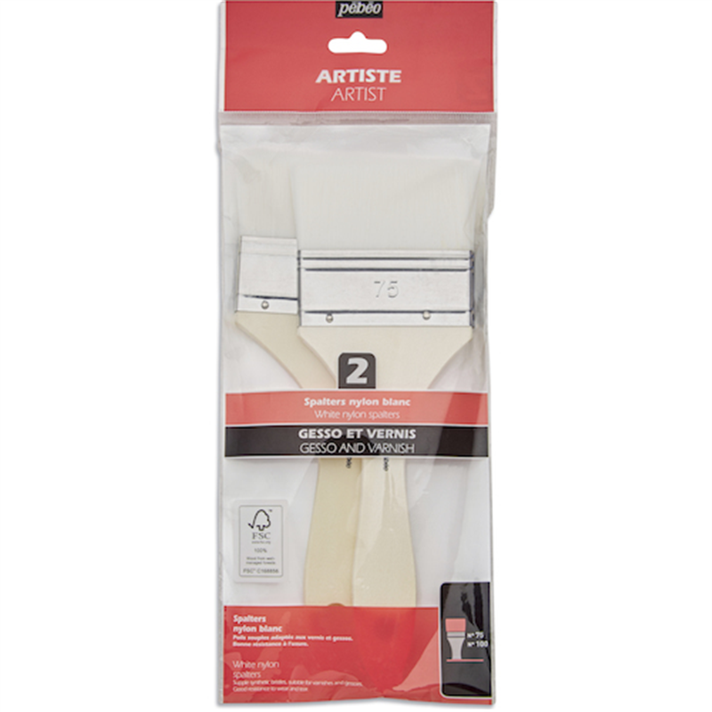 Pebeo ジェッソ・ニス用刷毛 ホワイト化繊 2本入り(75/100mm)FSC認証軸 1本（ご注文単位1本）【直送品】