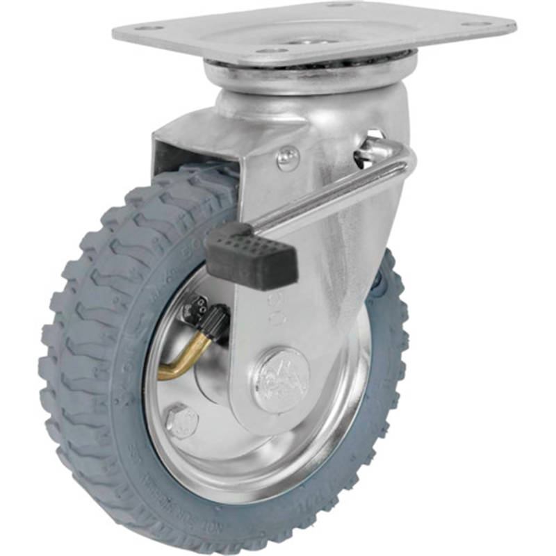 シシク 空気入車輪付キャスター 自在ストッパー付 153mm 1個（ご注文単位1個）【直送品】