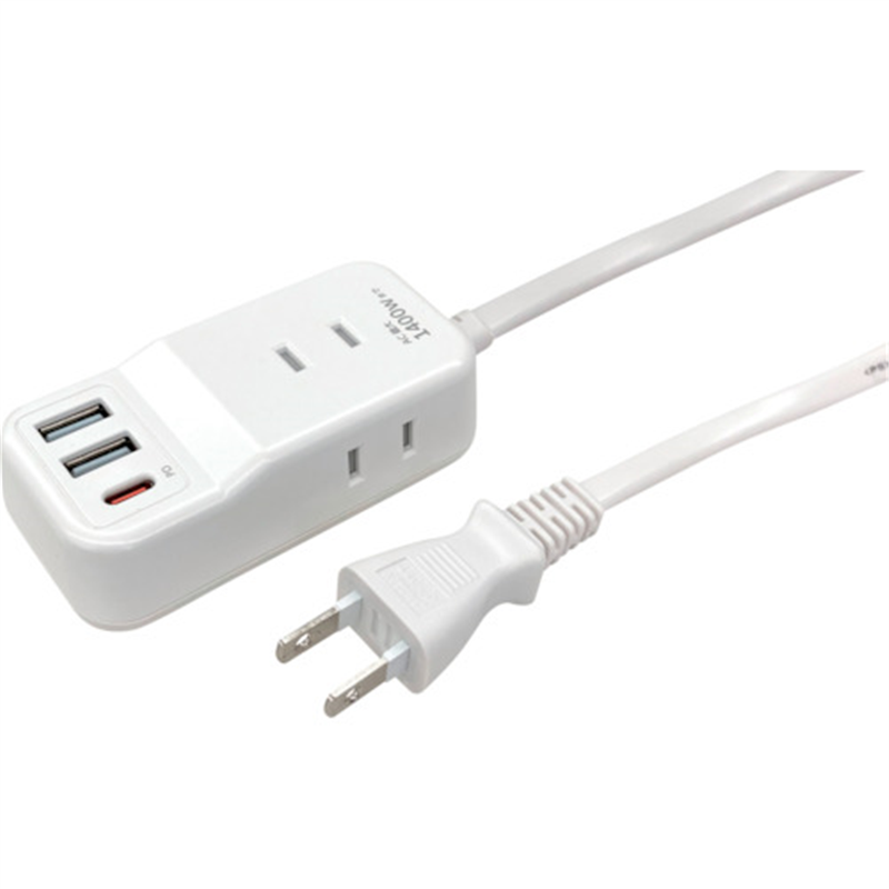 air-J 業界最小クラスモバイルタップACX3,USBX2,type-c(PD20W)X1 2.5mケーブル WH 1個（ご注文単位1個）【直送品】