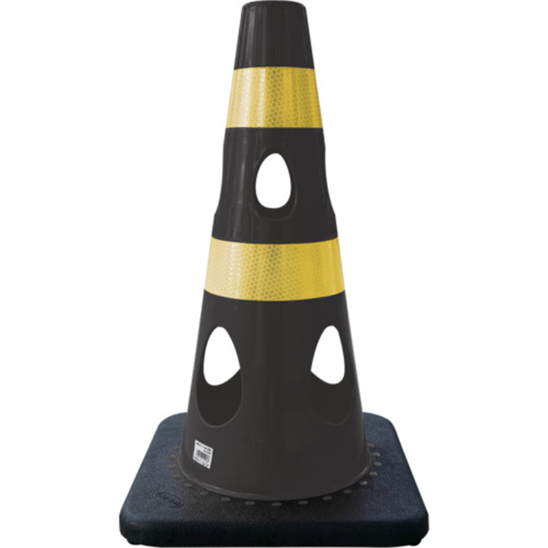 CAR-BOY 点滅灯設置可能タイプ(上部切り欠き加工あり) 穴あきコーン450 反射イエロー ブラック 1本（ご注文単位1本）【直送品】
