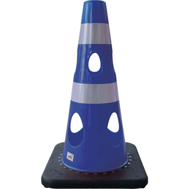 CAR-BOY 点滅灯設置可能タイプ(上部切り欠き加工あり) 穴あきコーン450 反射ホワイト ブルー 1本（ご注文単位1本）【直送品】