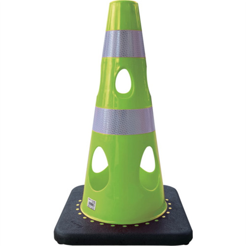 CAR-BOY 点滅灯設置可能タイプ(上部切り欠き加工あり) 穴あきコーン450 反射ホワイト グリーンイエロー 1本（ご注文単位1本）【直送品】