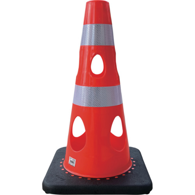 CAR-BOY 点滅灯設置可能タイプ(上部切り欠き加工あり) 穴あきコーン450 反射ホワイト レッド 1本（ご注文単位1本）【直送品】