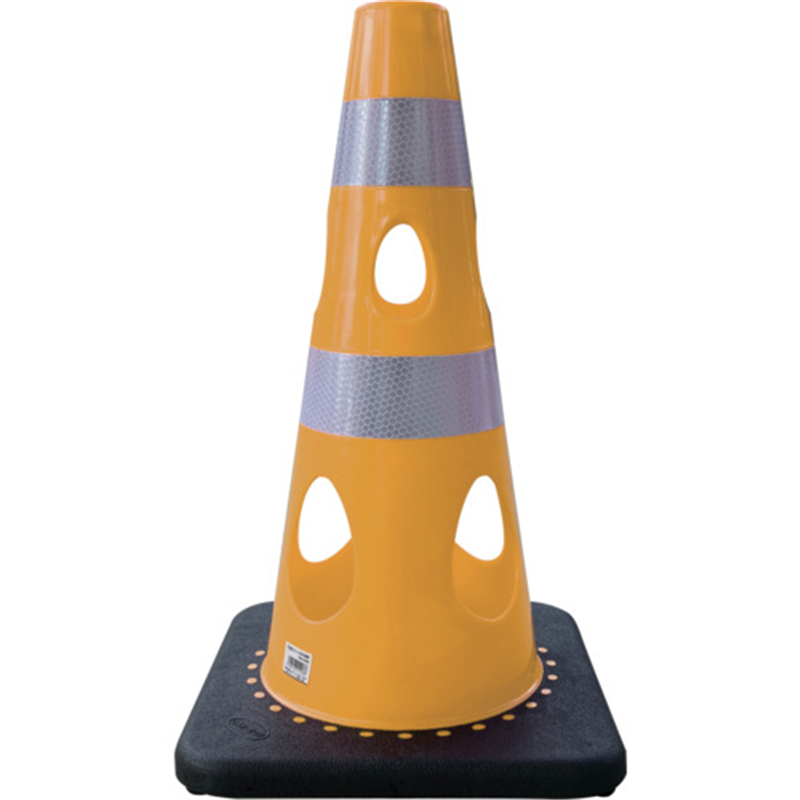 CAR-BOY 点滅灯設置可能タイプ(上部切り欠き加工あり) 穴あきコーン450 反射ホワイト イエロー 1本（ご注文単位1本）【直送品】