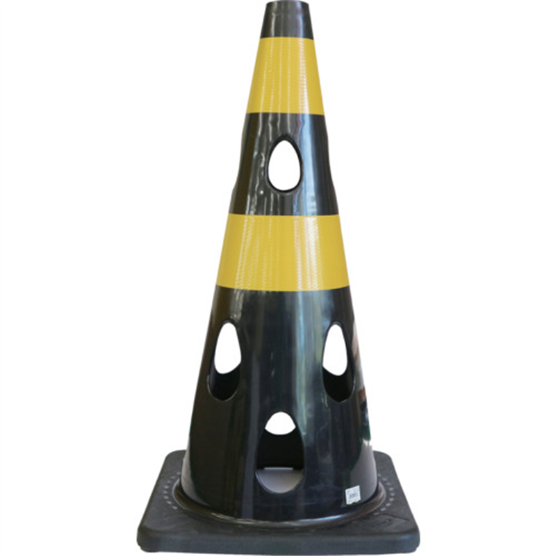 CAR-BOY 点滅灯設置可能タイプ(上部切り欠き加工あり) 穴あきコーン 反射イエロー ブラック 1本（ご注文単位1本）【直送品】