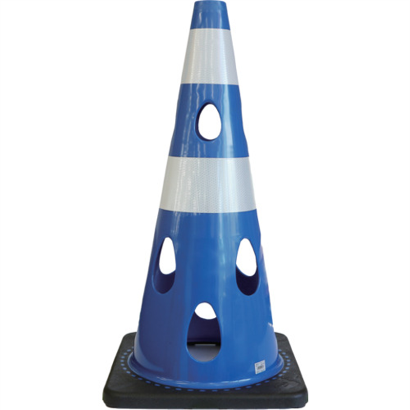 CAR-BOY 点滅灯設置可能タイプ(上部切り欠き加工あり) 穴あきコーン 反射ホワイト ブルー 1本（ご注文単位1本）【直送品】