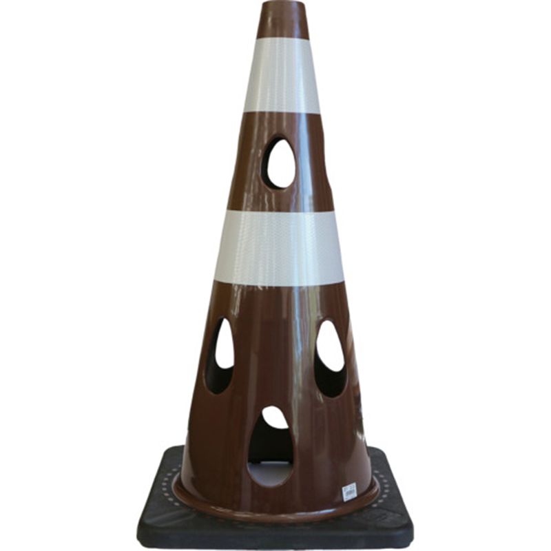 CAR-BOY 点滅灯設置可能タイプ(上部切り欠き加工あり) 穴あきコーン 反射ホワイト ブラウン 1本（ご注文単位1本）【直送品】