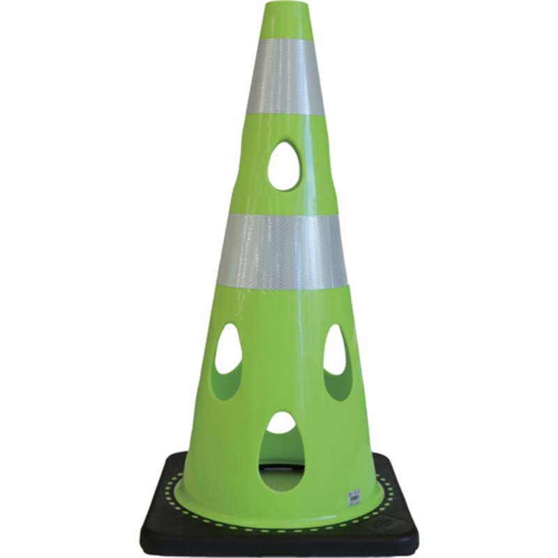 CAR-BOY 点滅灯設置可能タイプ(上部切り欠き加工あり) 穴あきコーン 反射ホワイト グリーンイエロー 1本（ご注文単位1本）【直送品】