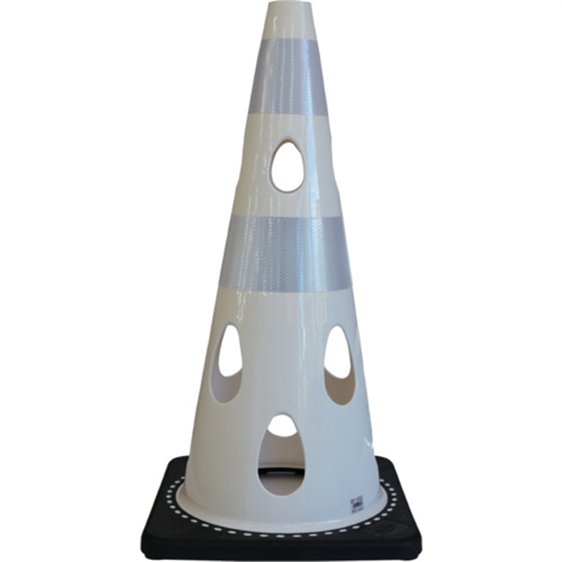 CAR-BOY 点滅灯設置可能タイプ(上部切り欠き加工あり) 穴あきコーン 反射ホワイト ホワイト 1本（ご注文単位1本）【直送品】