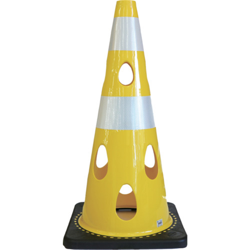 CAR-BOY 点滅灯設置可能タイプ(上部切り欠き加工あり) 穴あきコーン 反射ホワイト イエロー 1本（ご注文単位1本）【直送品】