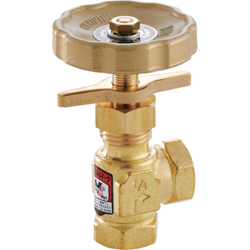 Fujikin 黄銅製ニードルバルブ3/8B プロペラナット付き アングル型 1個（ご注文単位1個）【直送品】