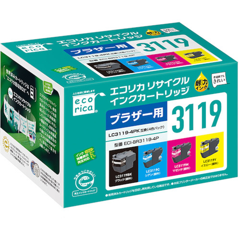 ecorica LC3119-4PK 互換リサイクルインクカートリッジ 1箱（ご注文単位1箱）【直送品】