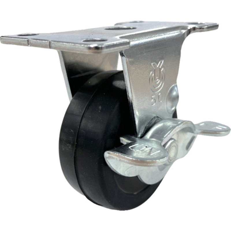 ユーエイ プレート式 固定 キャスター ゴム 車輪径50mm ストッパー付き Eタイプ ER-S型 取付寸法56×28 1個（ご注文単位1個）【直送品】